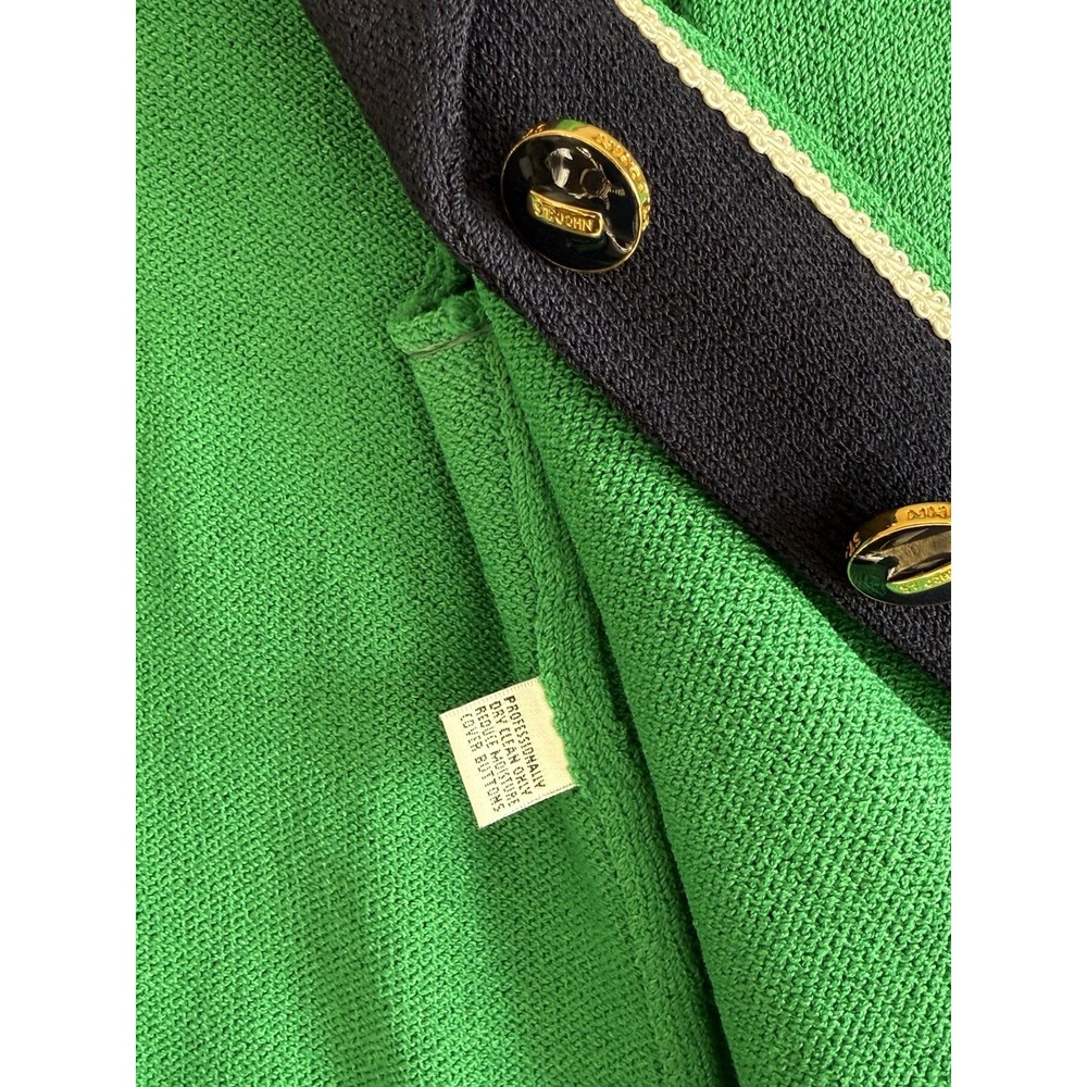 ST. JOHN Women's Size 4 Kelly Green W/ Navy Accents Short Knit Blazer Jacket EUC - Picture 9 of 10